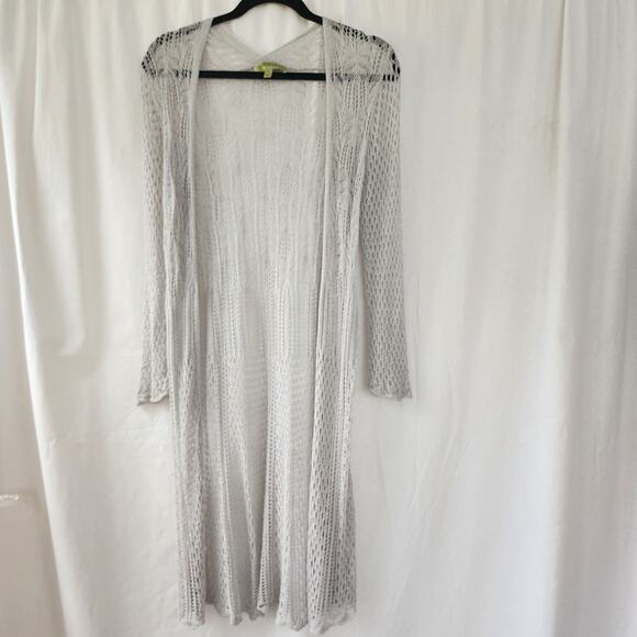 Sigrid Olsen Vintage Y2K Open Cardigan Duster Crochet Silver Gray Boho Size M - Picture 10 of 10